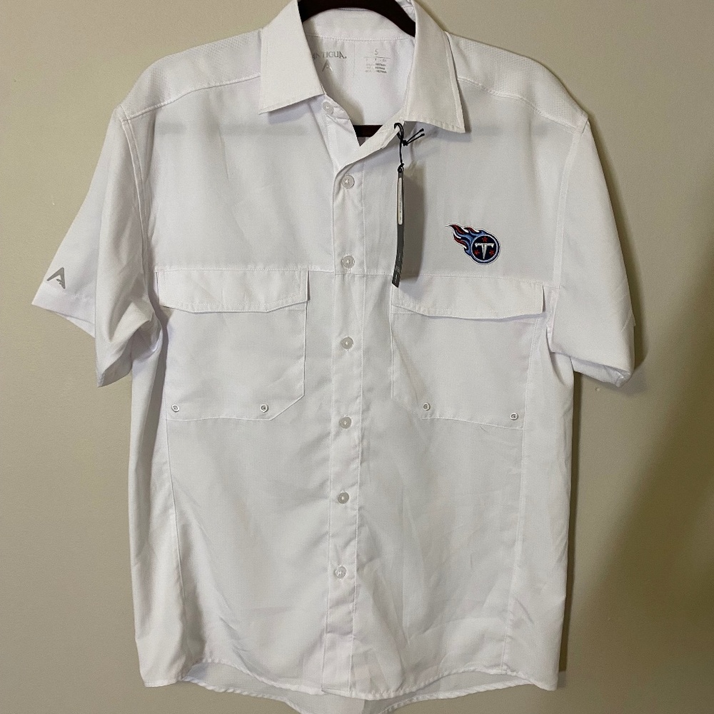Mens Tennessee Titan's Antigua Fishing Shirt, White, Size Small, NWT